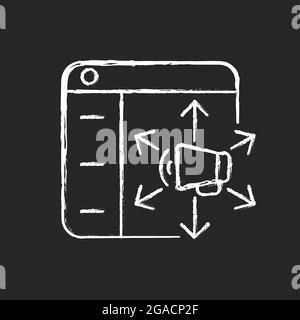 Les plates-formes de distribution de contenu sont dotées d'une icône blanche sur fond sombre. Promouvoir les ressources auprès des publics en ligne. Augmenter le trafic vers les sites Web. Vét. Isolée Illustration de Vecteur