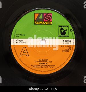 Ma Baker par Boney M, une photo de la 45' single vinyle 7 tr/min record en couverture Banque D'Images