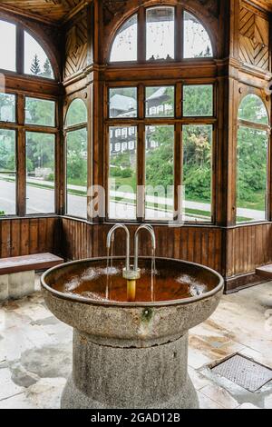 Pavillon de boisson avec eau minérale thérapeutique de source de guérison à Karlova Studanka, République Tchèque.eau pure saine dans la célèbre ville thermale.naturel Banque D'Images