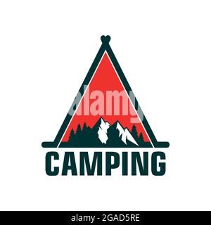 camping montagne hors porte logo icône plat vecteur concept design Illustration de Vecteur