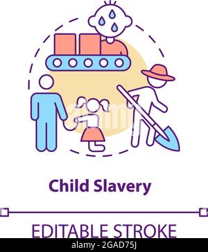 Icône du concept d'esclavage des enfants. Enfants exploitation de travail résumé idée fine illustration de la ligne. Les enfants sont victimes de l'esclavage. Outlin isolé vectoriel Illustration de Vecteur