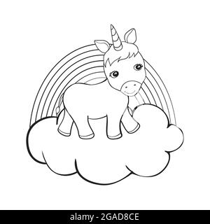 Mignon dessin animé unicorns coloriage livre page Illustration vectorielle, enfants fond, coloriage page unicorn, Magic poney dessin, animaux d'esquisse, Animaux Illustration de Vecteur