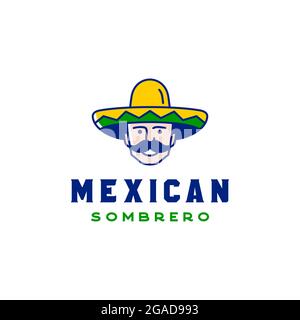 Homme mexicain avec Hat Sombrero, cuisine mexicaine, restaurant de cuisine mexicaine Vintage Label logo Design Illustration de Vecteur