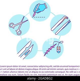 Icônes de la ligne de concept des instruments chirurgicaux avec texte. Illustration de Vecteur