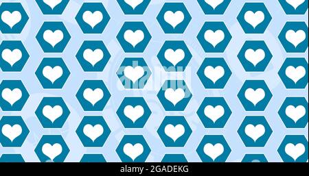 Composition des coeurs sur des icônes numériques sur fond bleu Banque D'Images