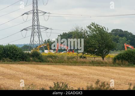 Aylesbury Vale, Buckinghamshire, Royaume-Uni. 28 juillet 2021. HS2 construction du controversé High Speed Rail de Londres à Birmingham. Les grands marais des Chilterns, qui est une zone de beauté naturelle exceptionnelle, sont touchés par la construction. Crédit : Maureen McLean/Alay Banque D'Images