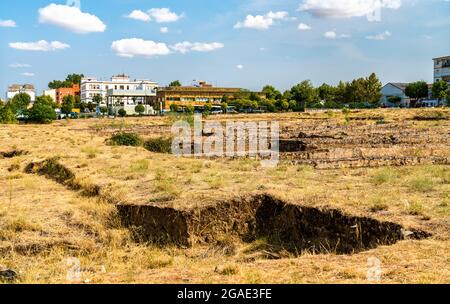 Vue sur les ruines antiques de Merida, Espagne Banque D'Images