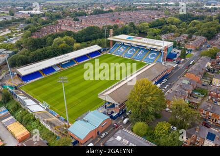 Vue aérienne sur le club de football du comté de Stockport Banque D'Images