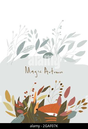 Dessin animé Paysage d'automne avec animaux dans les plantes Illustration de Vecteur