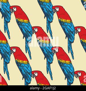 Vecteur orange fond oiseaux tropicaux, perroquets, macaw, cacatoès exotiques. Arrière-plan sans couture Illustration de Vecteur
