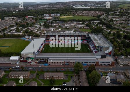 Vue aérienne de Turf Moor, stade du Burnley football Club, rival du Blackburn FC Drone Banque D'Images