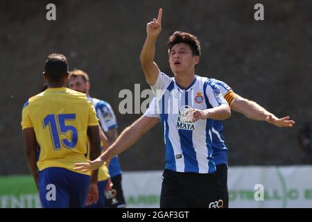 Wu Lei de RCD Espanyol lors du match amical d'avant-saison entre RCD Espanyol et Cadix CF atMarbella football Center, Espagne. Banque D'Images