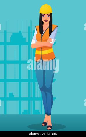 Femme souriante de construction portant un uniforme de travail et un casque image Premium Vector illustration Illustration de Vecteur