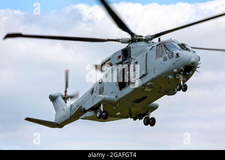 A Royal Navy Fleet Air Arm AgustaWestland Merlin HC.3, ZJ125, hélicoptère à la Royal Naval Air Station Yeovilton International Air Day, Somerset, 2019 Banque D'Images