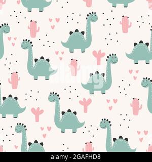 Joli motif dinosaure - motif dinosaure puéril sans couture dessiné à la main Illustration de Vecteur