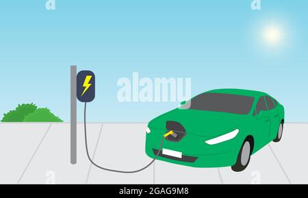 Voiture électrique chargée sur la centrale électrique Illustration de Vecteur