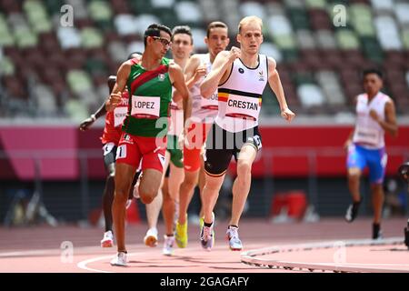 Eliott Crestan belge photographié en action pendant les épreuves de la course masculine de 800 m lors de la compétition d'athlétisme du 9 e jour du Gam olympique de Tokyo 2020 Banque D'Images