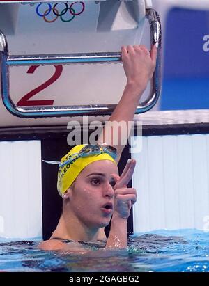 Kaylee McKeown en Australie célèbre la victoire de la course de dos de 200 m féminin lors de la natation au Tokyo Aquatics Center le huitième jour des Jeux Olympiques de Tokyo 2020 au Japon. Date de la photo: Samedi 31 juillet 2021. Banque D'Images