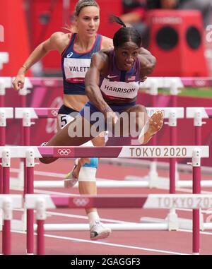 Tokyo, Japon. 31 juillet 2021. Kendra Harrison, des États-Unis, est en compétition pendant les courses de 100 m haies des femmes aux Jeux Olympiques de Tokyo en 2020, à Tokyo, au Japon, le 31 juillet 2021. Crédit: Li Yibo/Xinhua/Alay Live News Banque D'Images