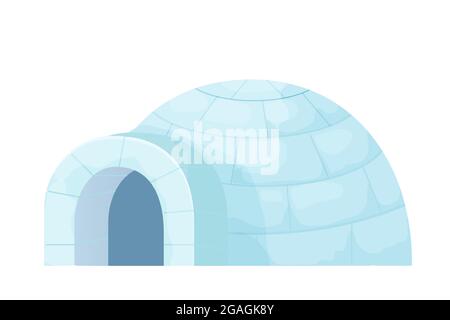 Igloo traditionnel de neige de style dessin animé isolé sur fond blanc. Icehouse Outdoor, culture esquimau, maison anarctique. Illustration vectorielle Illustration de Vecteur