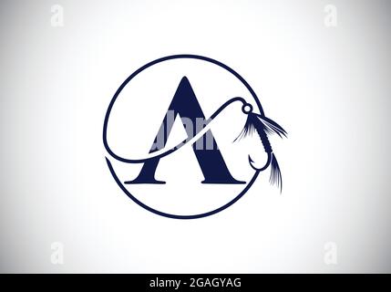 Initiales D'UN alphabet de lettre de monogramme avec crochet de pêche. Illustration du vecteur de concept du logo de pêche. Logo moderne pour les magasins de pêche, les entreprises, Illustration de Vecteur