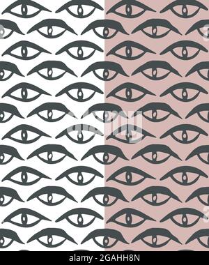 Motif yeux sans couture, trait de pinceau à encre noire. Style de caniche peint gratuit, illustration graphique abstraite. Arrière-plan blanc, rose facile à modifier. Vecteur Illustration de Vecteur