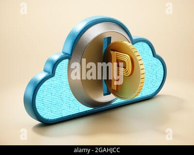 Pièce de monnaie en crypto-monnaie avec comptoir de pièces en forme de nuage. Illustration 3D. Banque D'Images