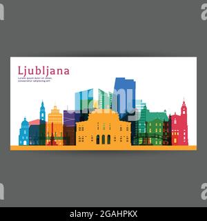 Ljubljana illustration vectorielle d'architecture colorée, silhouette de ville d'horizon, gratte-ciel, conception plate. Illustration de Vecteur