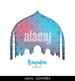 Ramadan Kareem belle carte de vœux. Silhouette de mosquée en papier. Illustration vectorielle. Illustration de Vecteur