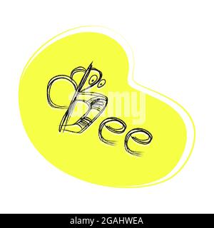 Logo Bee. Dessin main à motif texte abeille. Inscription amusante, lettres pour enfants et bébés. Design pour étiquette, vêtements pour enfants, produits. Joli imprimé. Illustration de Vecteur