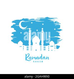 Ramadan Kareem. La mosquée blanche sur fond de ciel étoilé. Vector illustration. Illustration de Vecteur