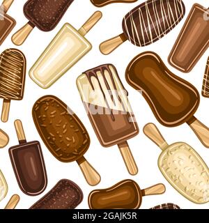 Vector Ice Cream Seamless Pattern, fond carré de glace chocolat répétitif pour le textile des enfants, affiche avec des illustrations découpées de la variété froide Illustration de Vecteur