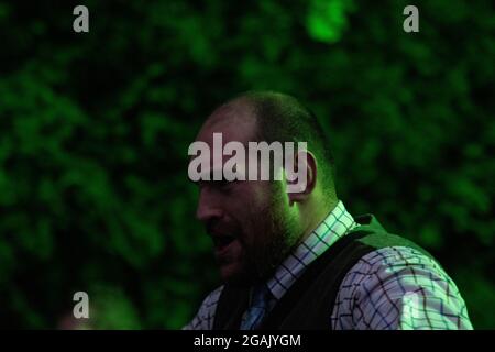 The Gypsy KING Tyson Luke Fury, champion de poids lourd lineal, champion de poids lourd WBO de la JOURNÉE MONDIALE au parc à thème Alton Towers Staffordshire Banque D'Images