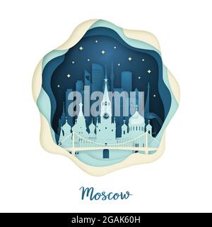 Illustration d'art papier de Moscou. Concept d'origami. Ville nocturne avec étoiles. Illustration vectorielle. Illustration de Vecteur