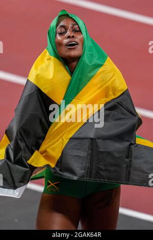 TOKYO, JAPON - 31 JUILLET : Elaine Thompson - Herah de Jamaïque en compétition sur le 100m féminin lors des Jeux Olympiques de Tokyo 2020 au Stade Olympique le 31 juillet 2021 à Tokyo, Japon (photo de Yannick Verhoeven/Orange Pictures) NOCNSF Atletiekunie crédit: Orange pics BV/Alay Live News Banque D'Images