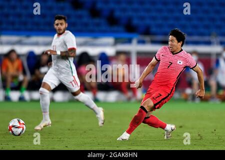 YOKOHAMA, JAPON - JUILLET 31 : Chang-hoon Kwon de Corée du Sud lors du Tokyo 2020 Olympic Mens football Tournament Quarter final match entre la Corée du Sud et le Mexique au International Stadium Yokohama le 31 juillet 2021 à Yokohama, Japon (photo de Pablo Morano/Orange Pictures) Banque D'Images