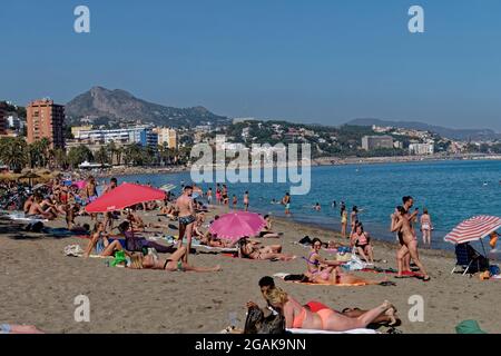 Sandstrand Malaga, Costa del sol, Provinz Malaga, Andalousie, Espagnol, Europe, Banque D'Images