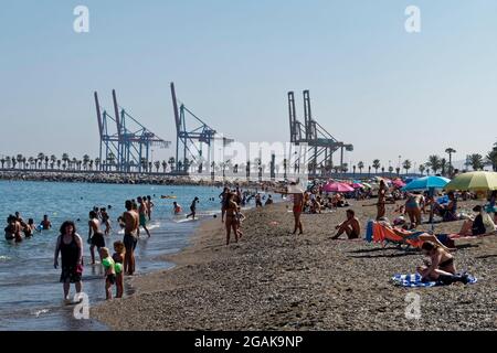 Sandstrand Malaga, Costa del sol, Provinz Malaga, Andalousie, Espagnol, Europe, Banque D'Images