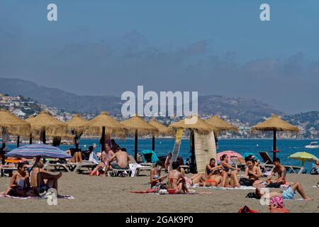 Sandstrand Malaga, Costa del sol, Provinz Malaga, Andalousie, Espagnol, Europe, Banque D'Images