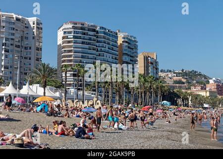 Sandstrand Malaga, Costa del sol, Provinz Malaga, Andalousie, Espagnol, Europe, Banque D'Images