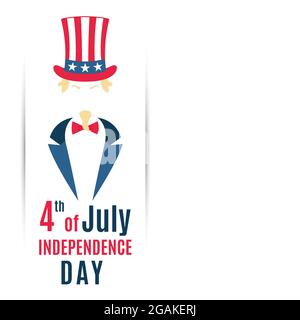 Bannière de bienvenue pour le 4 juillet, USA Independence Day. Illustration vectorielle. Oncle Sam avec un espace de copie pour votre texte. Illustration de Vecteur