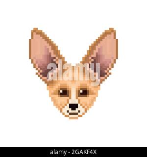 Portrait de mignon Fennec Fox. Pixel art animal icône. Illustration vectorielle. Illustration de Vecteur