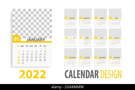 Modèle de calendrier mensuel de bureau annuel pour 2022 ans Illustration de Vecteur