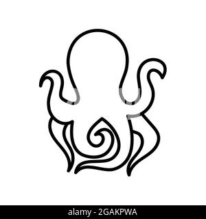 Icône de poulpe. Pictogramme plat de fruits de mer pour le web. Trait. Isolé sur fond blanc. Outline vector eps10 Banque D'Images