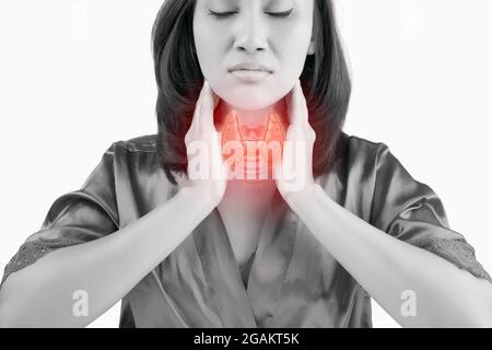 Illustration thyroïde sur la gorge femme. Isolé sur fond blanc. Banque D'Images