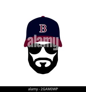 Portrait de Ballplayer homme portant des lunettes et un chapeau. Icône hommes. Illustration vectorielle. Illustration de Vecteur