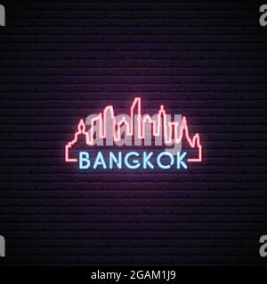 Concept d'horizon néons de la ville de Bangkok. Bannière Bangkok lumineuse. Illustration vectorielle. Illustration de Vecteur