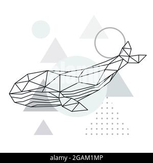 Illustration de la baleine polygonale. Affiche géométrique pour animaux marins. Style scandinave. Impression vectorielle. Illustration de Vecteur