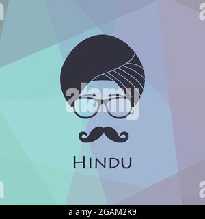 Portrait de l'homme hindou en lunettes et adresse nationale - Turban. Icône personnes sur fond polygonal. Illustration vectorielle. Illustration de Vecteur