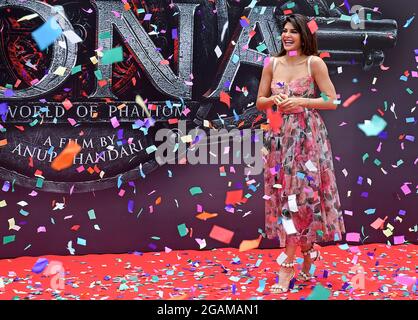 Mumbai, Inde. 31 juillet 2021. Jacqueline Fernandez, actrice Bollywood, assiste au lancement d'une affiche du film indien Kannada 'Vikrant Rona' à Mumbai. Crédit : SOPA Images Limited/Alamy Live News Banque D'Images